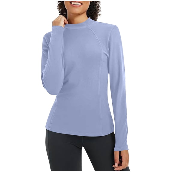 Womens Thermal Long Sleeve Shirts Mock Turtle Neck Fitted Basic Tops Fleece Lined Winter Tops Base Layer Undershirt
