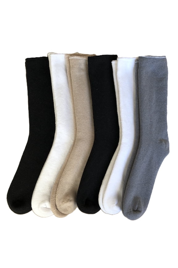 Women's Winter Cotton Seamless Solid Thermal Socks, 6 Pairs