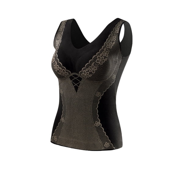 Womens Thermal Tank Tops Built in Bra Warm Underwear High Stretch Sleeveless Camisoles Comfy Soft Base Layer Vest