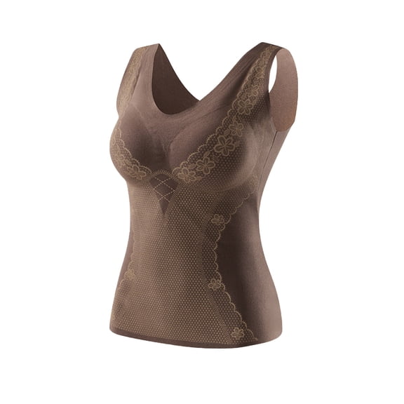 Womens Thermal Tank Tops Built in Bra Warm Underwear High Stretch Sleeveless Camisoles Comfy Soft Base Layer Vest