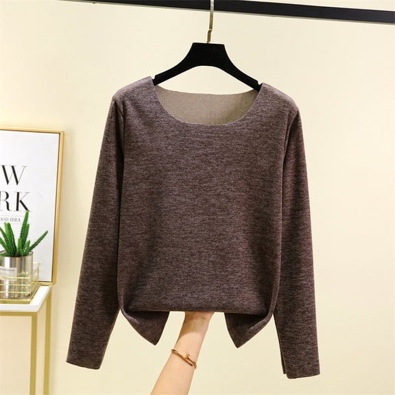 Womens Thermal Tops Long Sleeve Fall Winter Thermal Shirts for Women Soft Base Layer Tops Underwear for Cold Weather Coffee XL