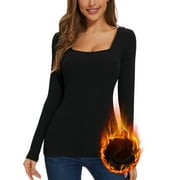 CASSIE LIZ Womens Thermal Tops Long Sleeve Square Neck Shirts Thermal Underwear Tops Base Layer Thermal Shirts