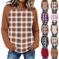 thumbnail image 1 of Womens Thermal Tops Plaid Raglan Sleeve Crewneck Casual Loose Long Sleeve Fall Tee Blouse, 1 of 5