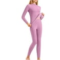 thumbnail image 1 of Womens Thermal Underwear Set Crew Neck Long Sleeve Pullover Elastic Waist Long Pants Velvet Thicken Warm Slim Home Wear (L, Purple-A), 1 of 6