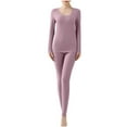 thumbnail image 1 of Womens Thermal Underwear Set Crew Neck Long Sleeve Pullover Tops Long Pants Solid Color Seamless Warm Slim Home Wear (M, Purple), 1 of 2
