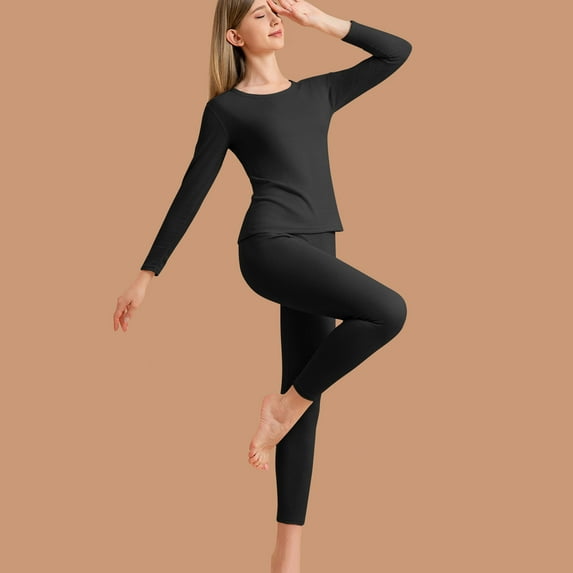 Womens Thermal Underwear Set,Long Johns for Women Base Layer with Fleece Lined Long Underwear Top Bottom Cold Weather Black XXL