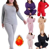 Womens Thermal Underwear Set Plus Size Solid Color Winter Warm Top and Bottom Base Layer