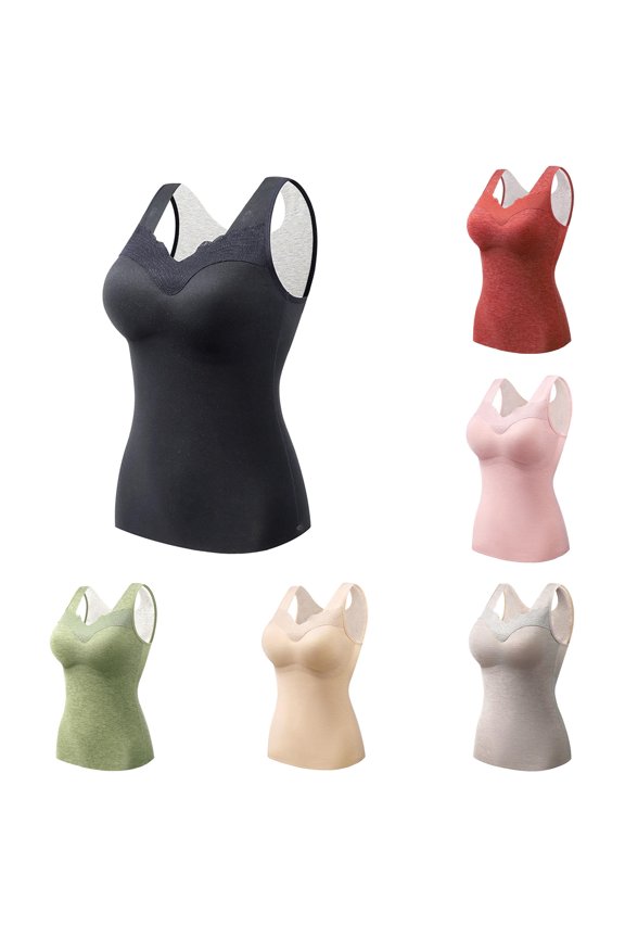 Womens Thermal Underwear Top Double Brushed Red Velvet Chest Pad Slim Fit Seamless Cold Weather Base Layer
