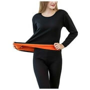 VISIT THE SHOPPLAND STORE Womens Thermal Underwear Top Solid Thermal Underwear Set Plus Velvet Thickened Round Neck Cold Warm Underwear