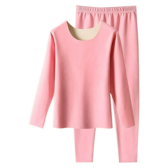 Womens Thermals Top and Bottom Set Women Casual Solid Color Pullover Round Neck High Elasticity Keep Warml Underwear Set Soft Long Sleeve Undershirt for Women Casual Winter Clothing for Women