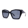 thumbnail image 1 of Womens Thick Bevel Geometric Cut Plastic Butterfly Sunglasses All Black, 1 of 4