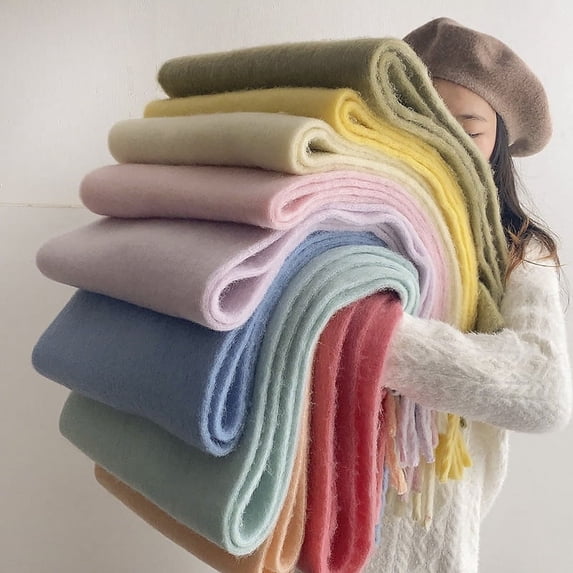 Womens Thick Blanket Scarf Long Shawl Large Scarves Double-side Pure Shiny Candy Color