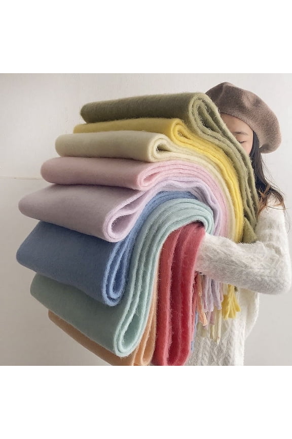 Womens Thick Blanket Scarf Long Shawl Large Scarves Double-side Pure Shiny Candy Color