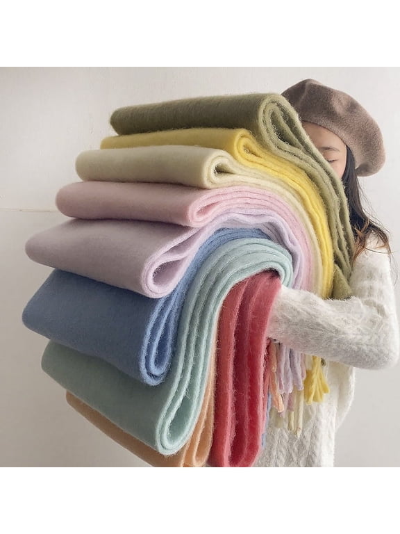 Womens Thick Blanket Scarf Long Shawl Large Scarves Double-side Pure Shiny Candy Color