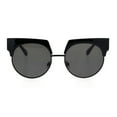 thumbnail image 1 of Womens Thick Brow Half Horn Rim Cat Eye Sunglasses Black Solid Black, 1 of 4