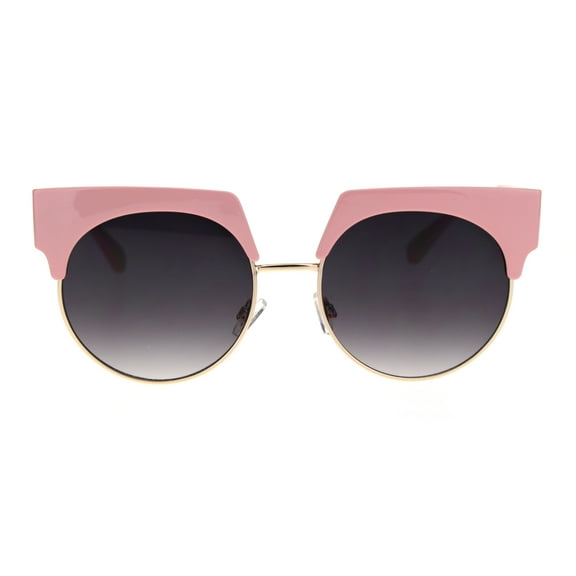 Womens Thick Brow Half Horn Rim Cat Eye Sunglasses Pink Gold Smoke