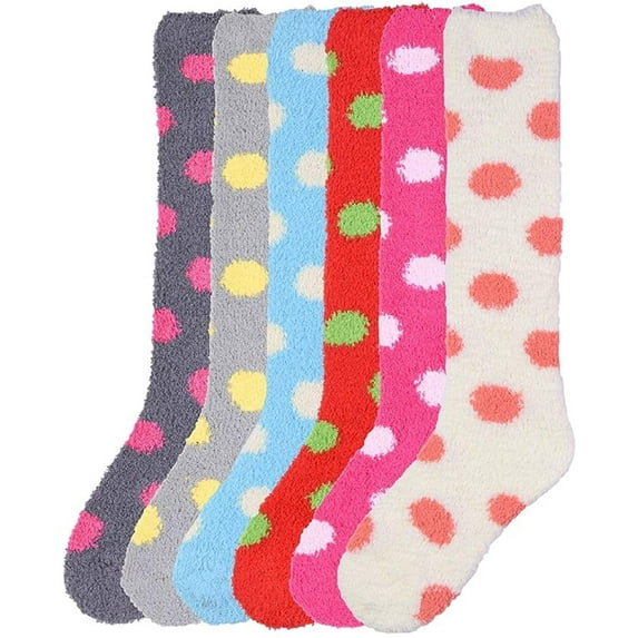 Womens Thick Comfortable Soft Fuzzy Cozy Calf High Winter Plush Socks 6 Pairs Polka Dot Style Size 9-11