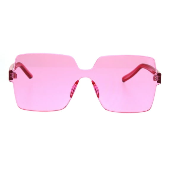 Womens Thick Flat Panel Shield Plastic Rectangular Hippie Sunglasses Pink