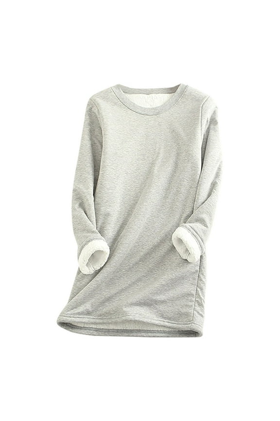 Womens Thick Fleece Sweatshirt Winter Velvet Warm O-Neck Underwear Top