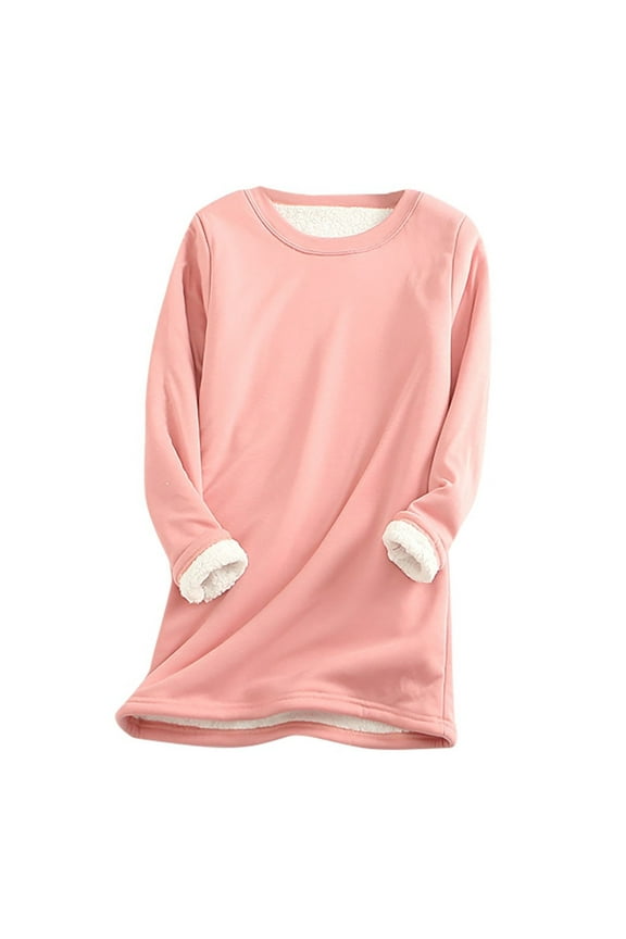 Womens Thick Fleece Sweatshirt Winter Velvet Warm O-Neck Underwear Top