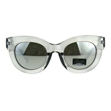Womens Thick Horn Rim Plastic Giselle Designer Sunglasses Silver Mirror
