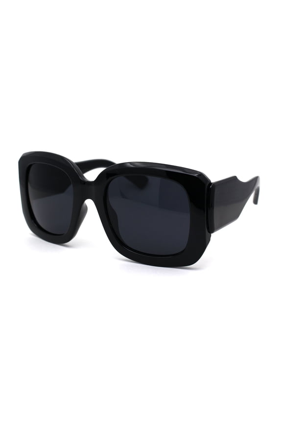 Womens Thick Plastic 90s Mod Butterfly Designer Sunglasses All Black