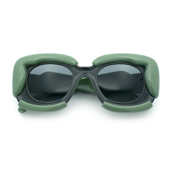 Womens Thick Plastic Bubble Balloon Frame Rectangle Funky Sunglasses Green - Black