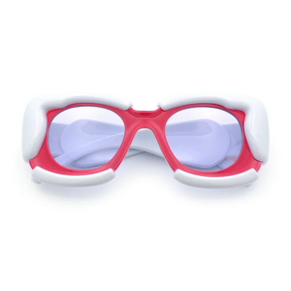 Womens Thick Plastic Bubble Balloon Frame Rectangle Funky Sunglasses Red White - Purple