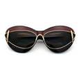 thumbnail image 1 of Womens Thick Plastic Cat Eye Double Metal Rim Mod Retro Fashion Sunglasses All Brown, 1 of 8