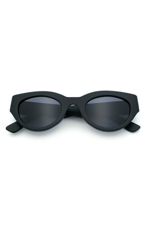 Womens Thick Plastic Cat Eye Retro Vintage Mod Style Gothic Sunglasses Matte Black