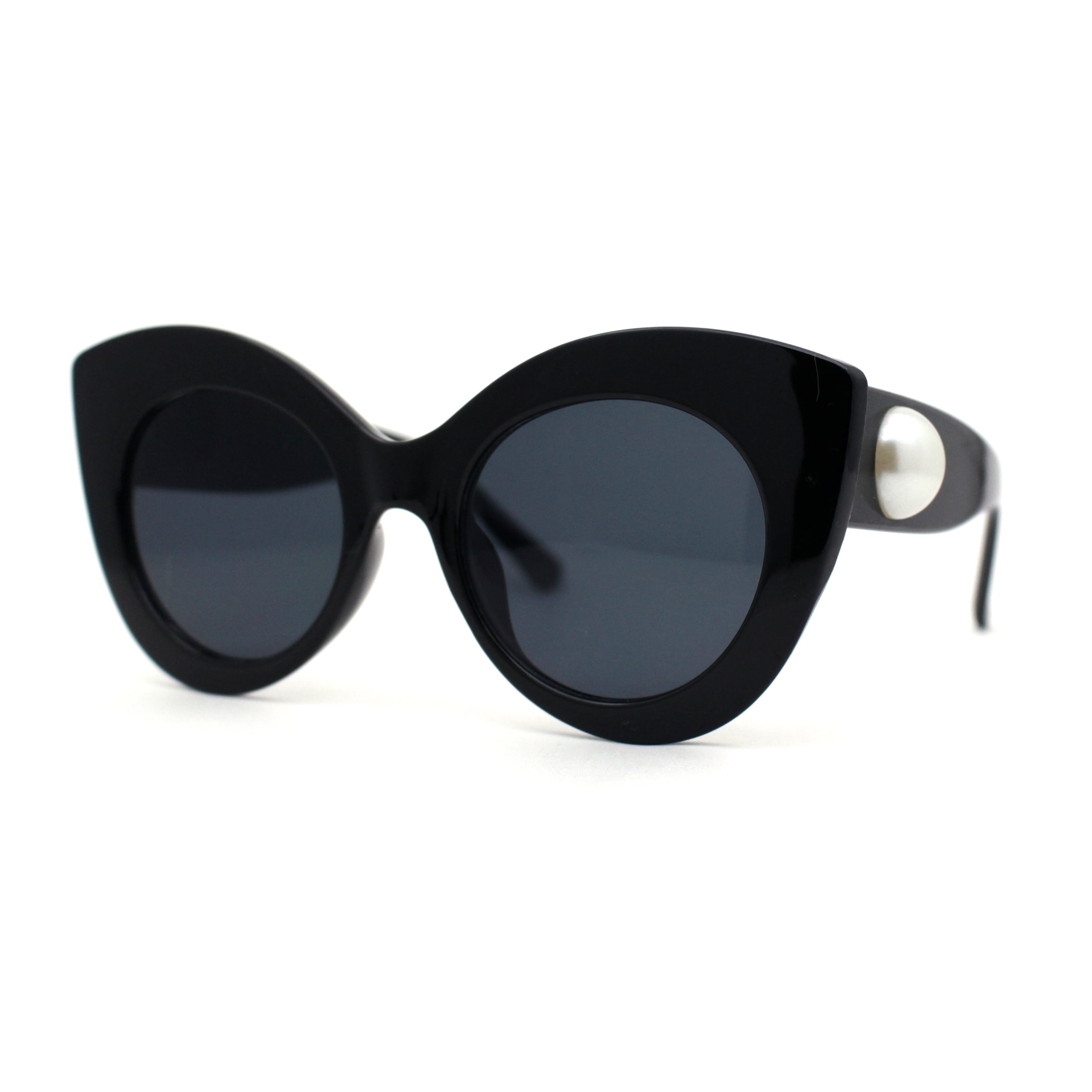 Womens Thick Plastic Large Pearl Jewel Trim Cat Eye Sunglasses All