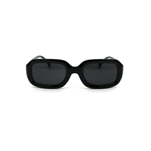 Womens Thick Plastic Mod Narrow Rectangular Retro Sunglasses All Black