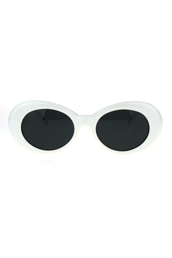 Womens Thick Plastic Mod Oval Shaggy Retro Fashion Sunglasses White Black