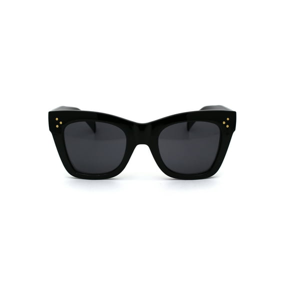 Womens Thick Plastic Nerdy Boyfriend Horn Rim Sunglasses All Black