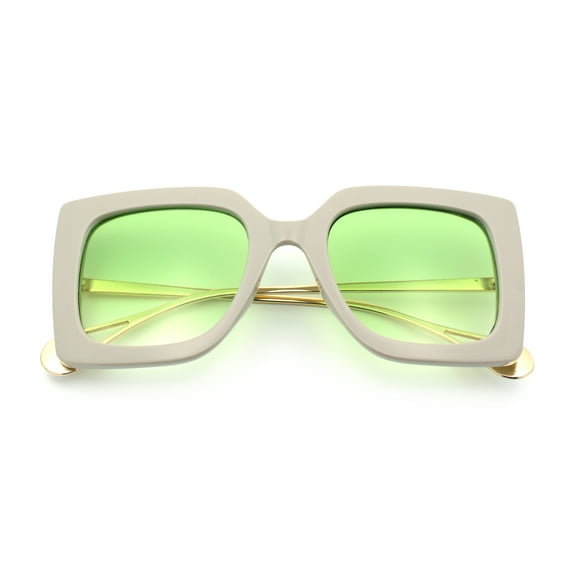 Womens Thick Plastic Oversized Butterfly Chic Minimal Designer Sunglasses Grey - Green