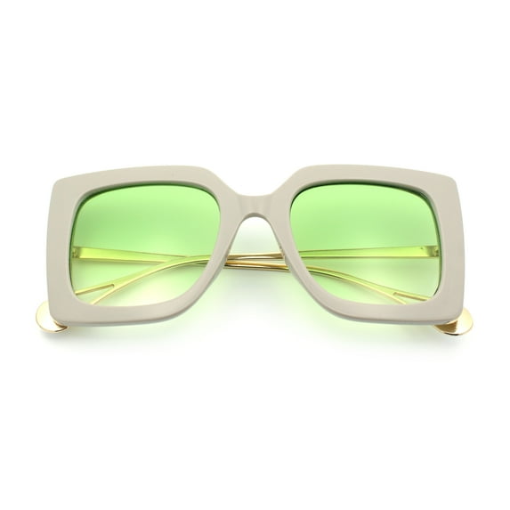 Womens Thick Plastic Oversized Butterfly Chic Minimal Designer Sunglasses Grey - Green