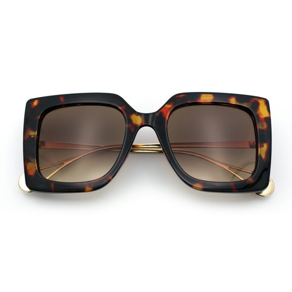 Womens Thick Plastic Oversized Butterfly Chic Minimal Designer Sunglasses Tortoise - Brown