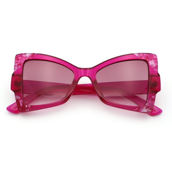Womens Thick Plastic Oversized Cat Eye Butterfly Fashion Sunglasses Fuchsia - Burgundy