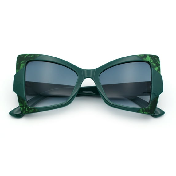 Womens Thick Plastic Oversized Cat Eye Butterfly Fashion Sunglasses Green - Smoke