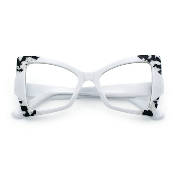 Womens Thick Plastic Oversized Cat Eye Butterfly Fashion Sunglasses White - Clear