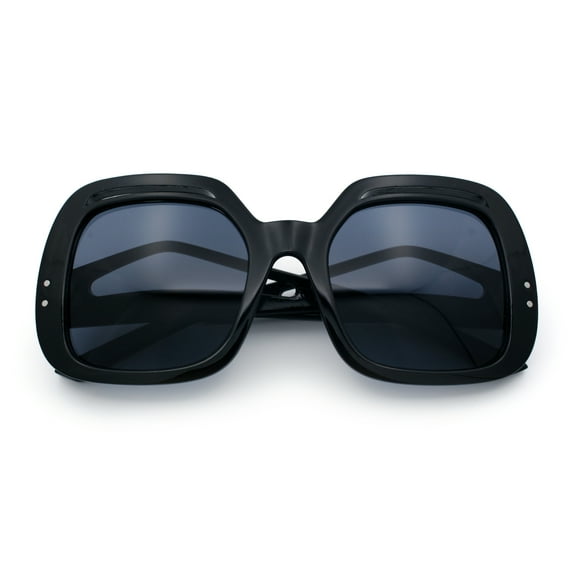 Womens Thick Plastic Rectangle Butterfly Retro Diva Sunglasses All Black