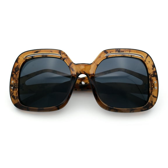 Womens Thick Plastic Rectangle Butterfly Retro Diva Sunglasses Brown Marble - Black