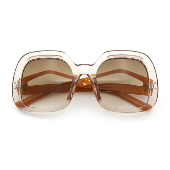 Womens Thick Plastic Rectangle Butterfly Retro Diva Sunglasses Clear Brown - Brown