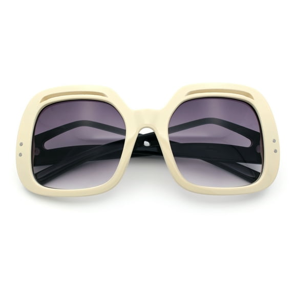 Womens Thick Plastic Rectangle Butterfly Retro Diva Sunglasses Ivory Black - Smoke