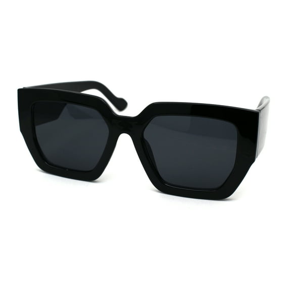 Womens Thick Plastic Squared Geometric Mod Fashion Sunglasses All Black