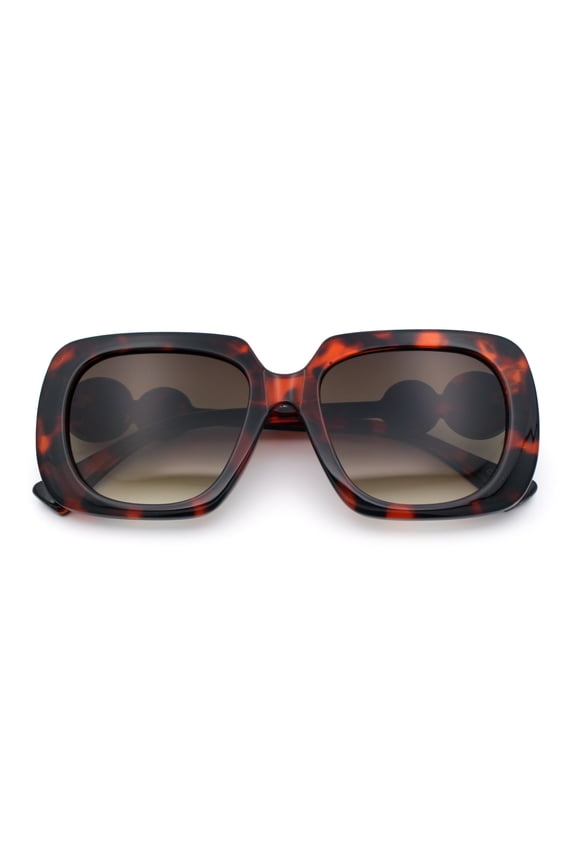 Womens Thick Rectangle Star Stud Jewel Trim Arm Diva Sunglasses Tortoise - Brown