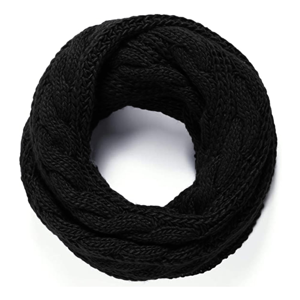 Womens Thick Ribbed Knit Winter Infinity Circle Loop Scarf,Black