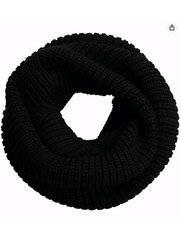 Womens Thick Ribbed Knit Winter Infinity Circle Loop Scarf Black