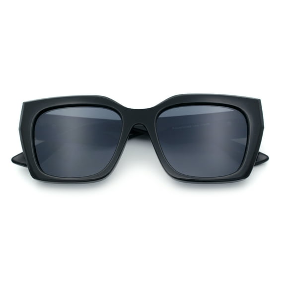Womens Thick Square Horned Cat Eye Luxe Designer Rectangle Sunglasses All Black