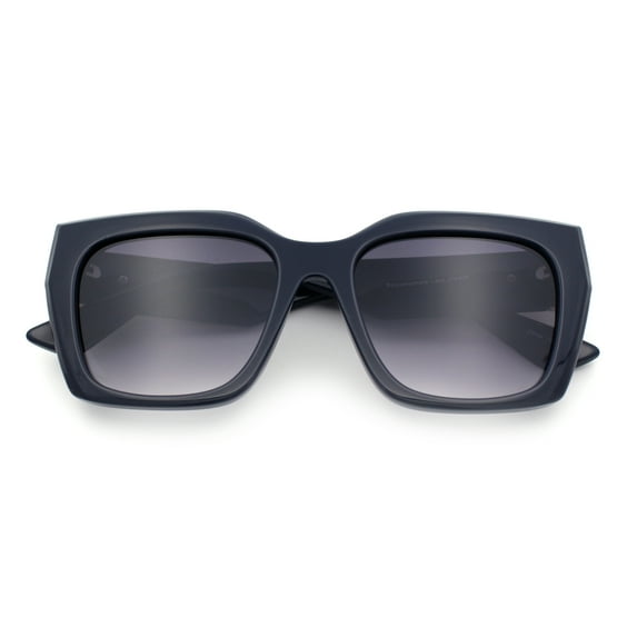 Womens Thick Square Horned Cat Eye Luxe Designer Rectangle Sunglasses Navy - Smoke